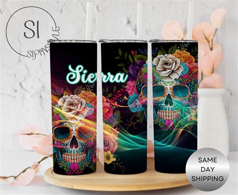 Sugar Skull Tumbler Personalized Floral Skull Ts Skull Tumbler