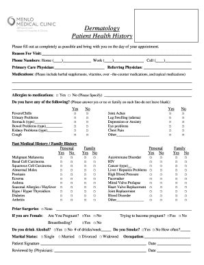 Fillable Online Derm History Form Fax Email Print Pdffiller