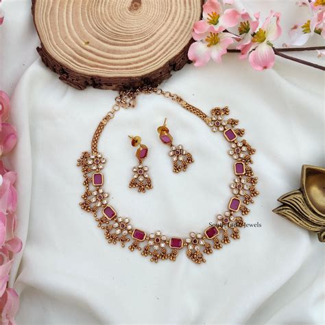 Floral AD Stones Necklace- South India Jewels - Online Shop