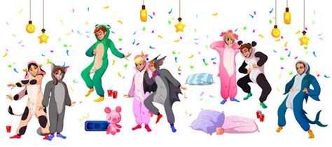 Pajama Party Cartoon Posters People In Kigurumi Vector Image