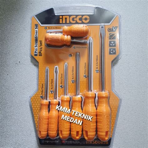 Jual INGCO OBENG GAGANG FIBER 8 PCS SCREWDRIVER SCREW DRIVER PLUS MINUS