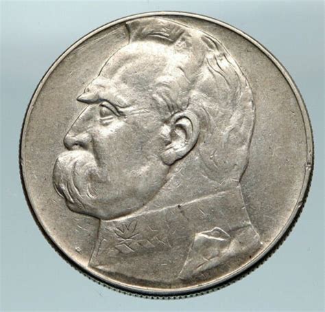 Poland Leader Jozef Pilsudski Eagle Vintage Silver Zlotych Coin