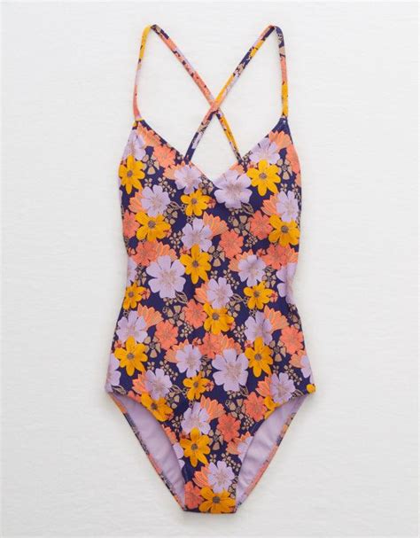 Aerie Pique Strappy Back One Piece Swimsuit