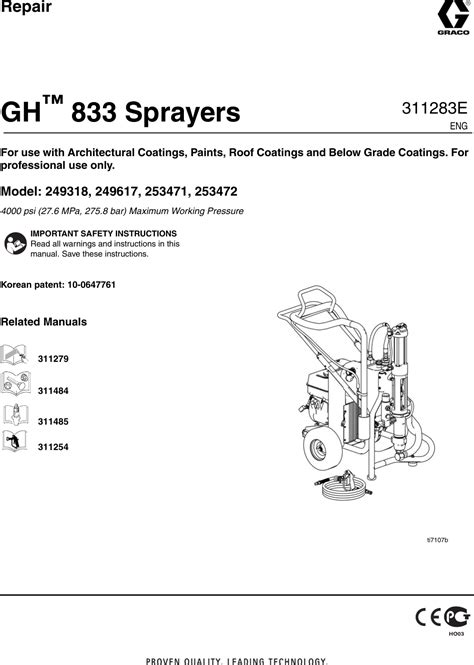 Graco 311283E Gh833 Sprayer Users Manual Sprayer Repair Manual English