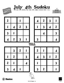 2 Beginner Fourth of July Sudoku Puzzles by Beeloo | TPT