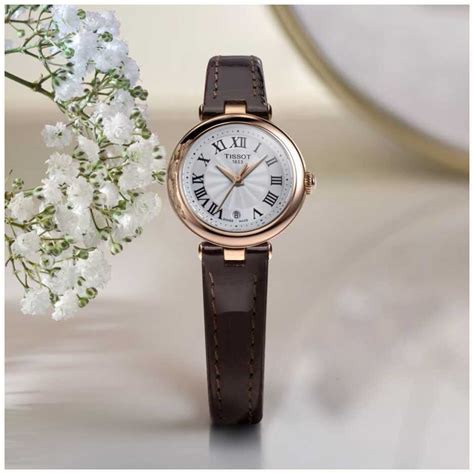 Tissot Bellissima Mostrador Prateado Pulseira De Couro Marrom