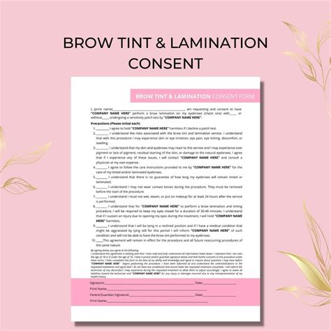 Brow Tint Lamination Consent Form Diy Editable Printable Etsy