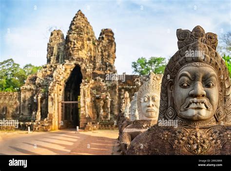 South Gate To Angkor Thom In Cambodia Is Lined With Warriors And Demons