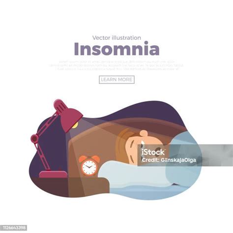 Sleepless Man Face Cartoon Character Suffers From Insomnia Stock