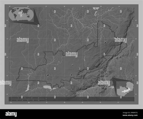 Centrale Regione Dello Zambia Mappa In Scala Di Grigi Con Laghi E