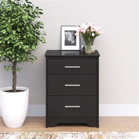 Prepac Coal Harbor 3 Drawer Black Nightstand With Beveled Edges And