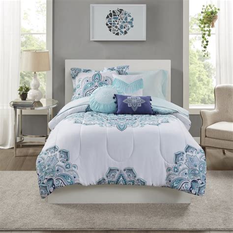 Mainstays Teal Medallion 10 Piece Bed In A Bag Comforter Set With