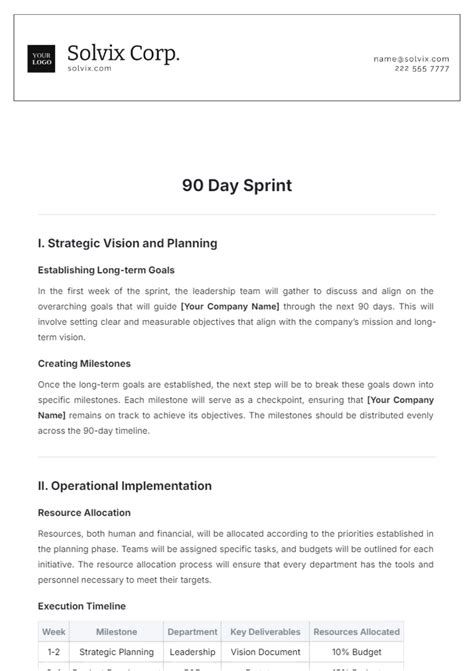 Free 90 Day Sprint Template Edit Online And Download