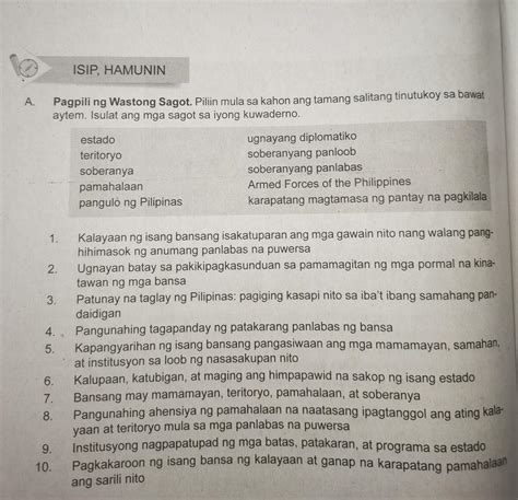 Pagpili Ng Wastong Sagot Piliin Mula Sa Kahon Ang Tamang Salitang