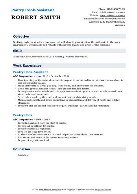 Pantry Cook Resume Samples Qwikresume