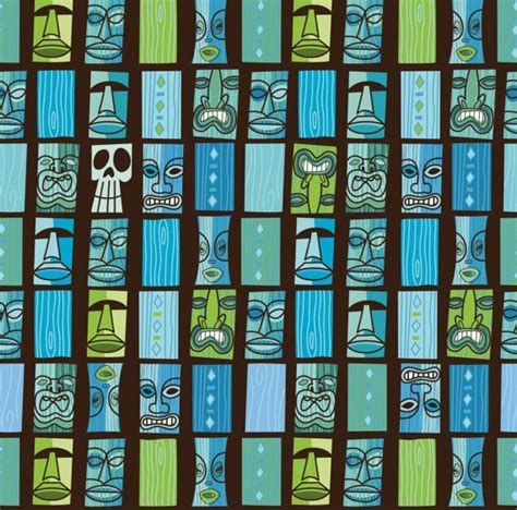 Blue And Green Tiki Fabric Tiki Tiki In The Moonlight By Etsy Tiki