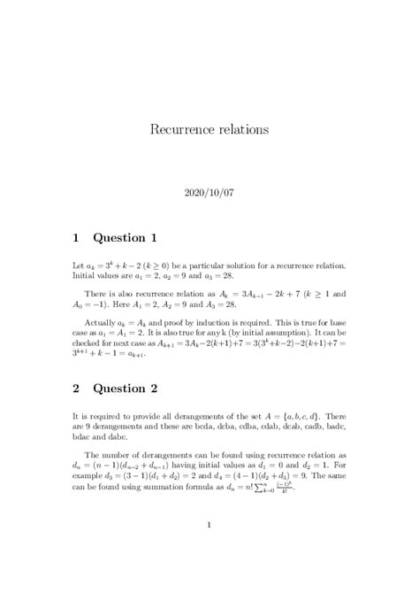 Pdf Discrete Math Recurrence Relation Example