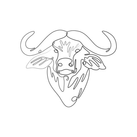 One Single Line Drawing Of Strong Buffalo Head Trendy Continuous Line