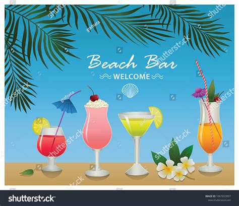 Beach Bar Set Alcohol Drinks Cocktails Stock Vector Royalty Free