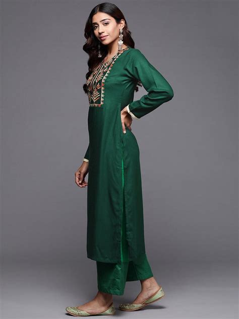 Buy Green Embroidered Pashmina Wool Straight Kurta Online At Rs 503 Libas