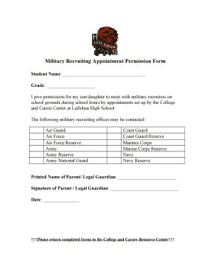 Fillable Online Military Recruiting Appointment Permission Form Fax