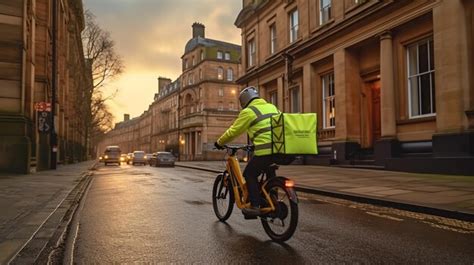 Premium AI Image | A postman on a bike in the street