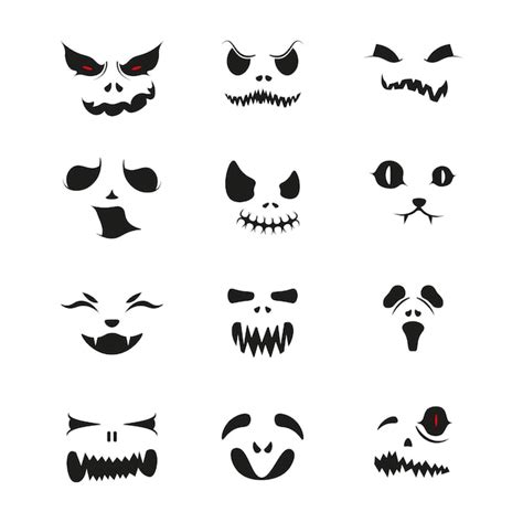 Conjunto De Cara De Miedo Para Halloween Vector Premium