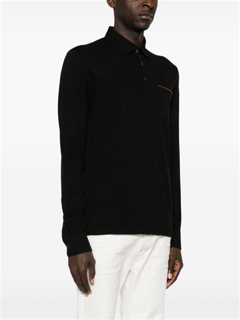 Zegna long sleeve Piqué Polo Shirt Black FARFETCH