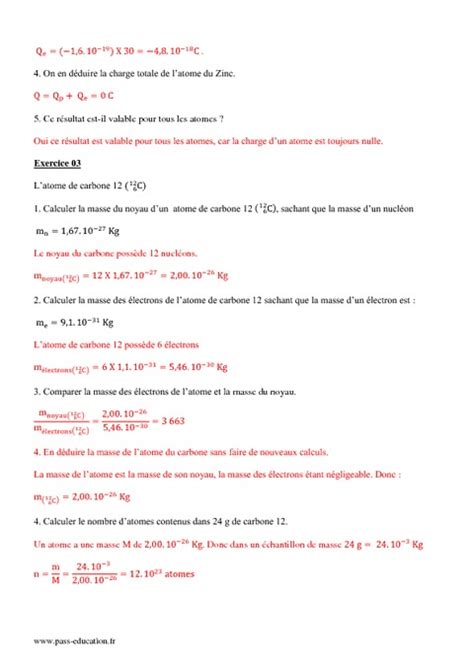 Structure de l atome 2nde Exercices corrigés Pass Education