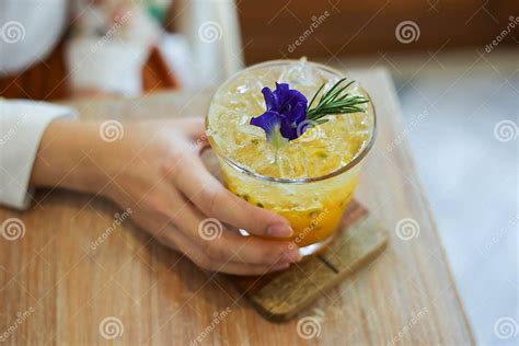 Passion Fruit Juice Iced In A Glass On Wooden Table In Cafe Stock Image Image Of Lemonade