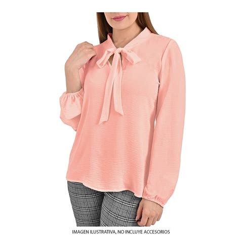 Blusa George Talla EG Manga Larga Con Corbata Lisa Palo De Rosa Walmart