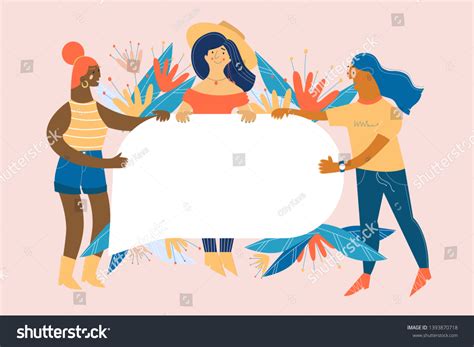 Group Women Standing Together Holding Empty Stock Vector Royalty Free