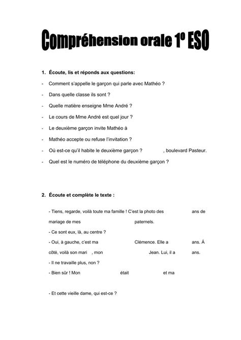 1º Eso Compréhension Orale Online Exercise For Live Worksheets