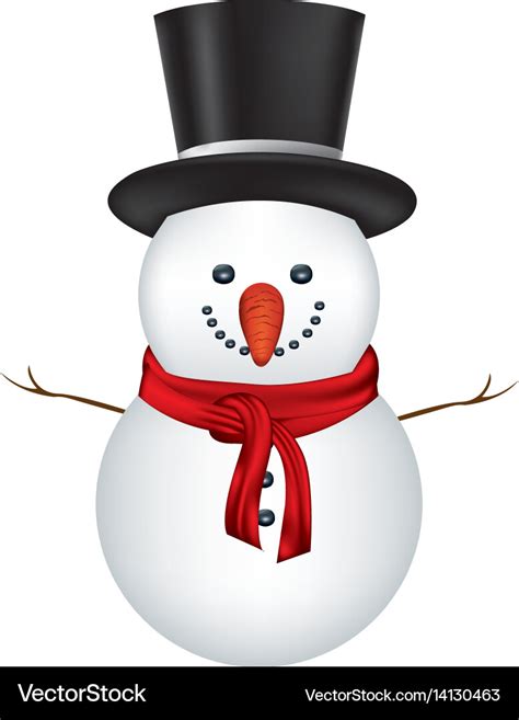 Snowman With Black Hat And Scarf In White Vector Image