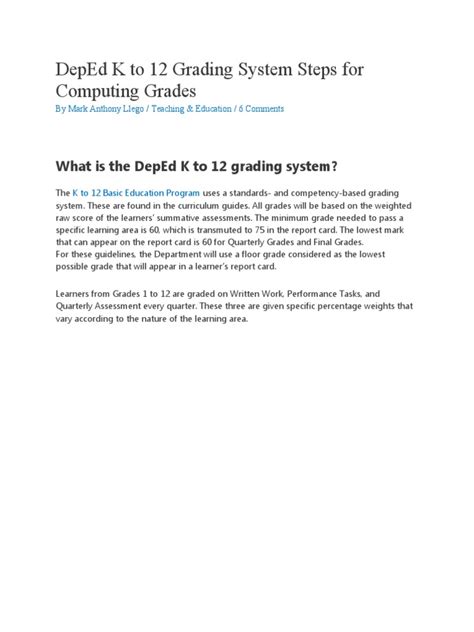 Deped K To 12 Grading System Steps For Computing Grades Pdf