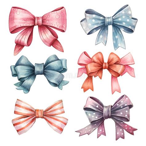 Vintage Gift Bow Set Water Color Painted Style Isolated Illustration