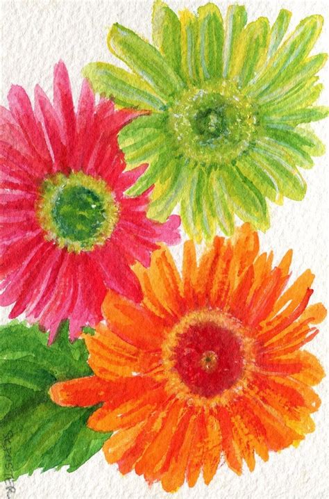 Gerbera Daisies Watercolor Painting Original 4 X 6 Ooak Etsy Flower Art Painting