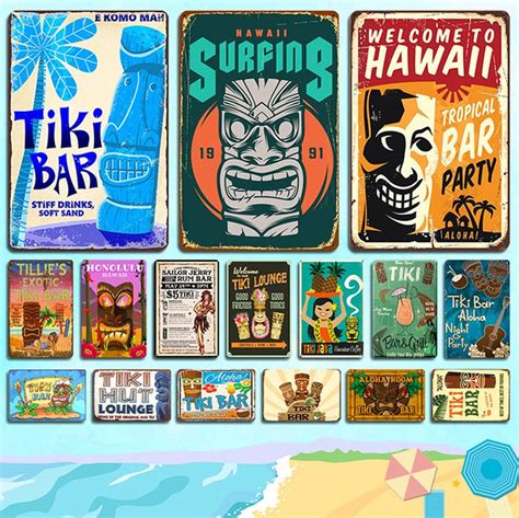 Vintage Tiki Bar Metal Posters Retro Art Tin Signs Bar Pub Etsy