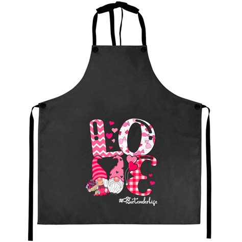 Love Bartender Funny Couple Gnomes Valentine Day Hearts Aprons Sold By