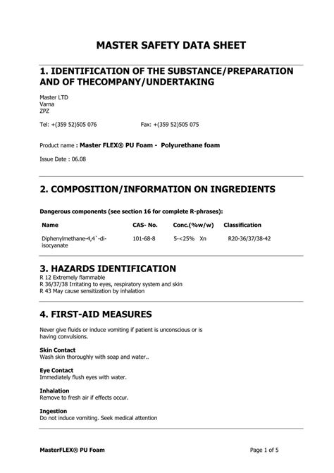 Master Safety Data Sheet