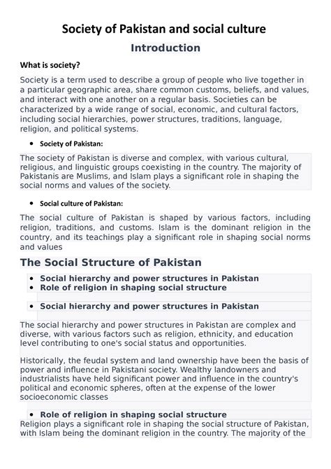 Society Of Pakistan And Social Culture Society Of Pakistan And Social