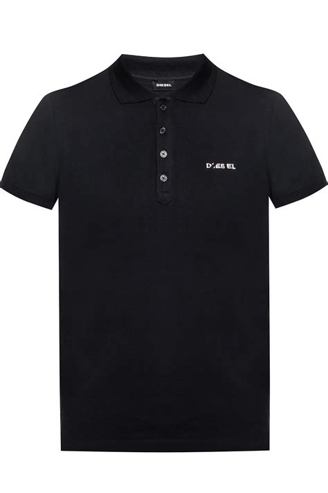 Diesel Cotton Logo Embroidered Polo Shirt In Black Neon Black For Men