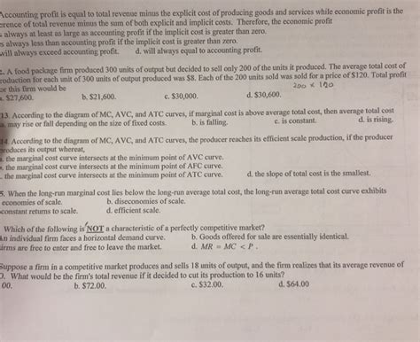 Solved Accounting Profit Is Equal To Total Revenue Minus The