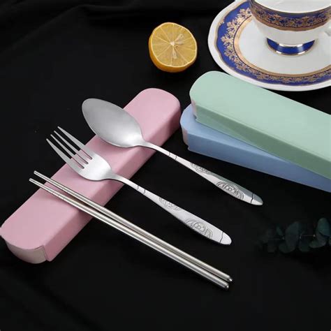 Stainless Steel In Fork Spoon And Chopsticks Portable Cutlery Set