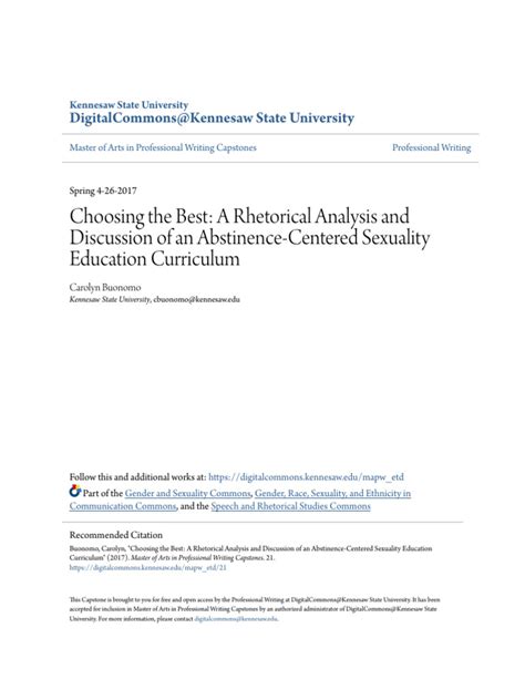 Choosing The Best A Rhetorical Analysis And Discussion Of An Abs Pdf Sex Education