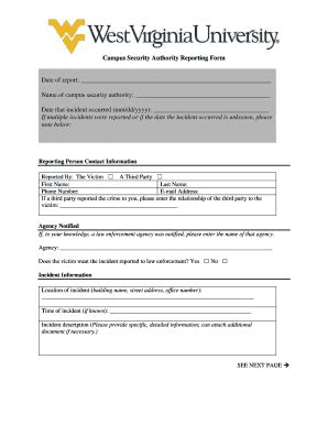 Fillable Online Police Wvu Campus Security Authority Reporting Form