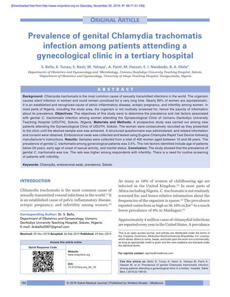 Pdf Prevalence Of Genital Chlamydia Trachomatis Infection Among