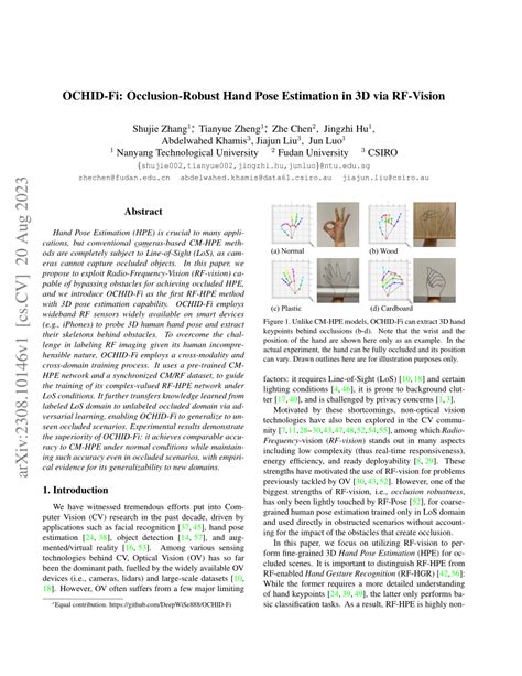 Pdf Ochid Fi Occlusion Robust Hand Pose Estimation In D Via Rf Vision