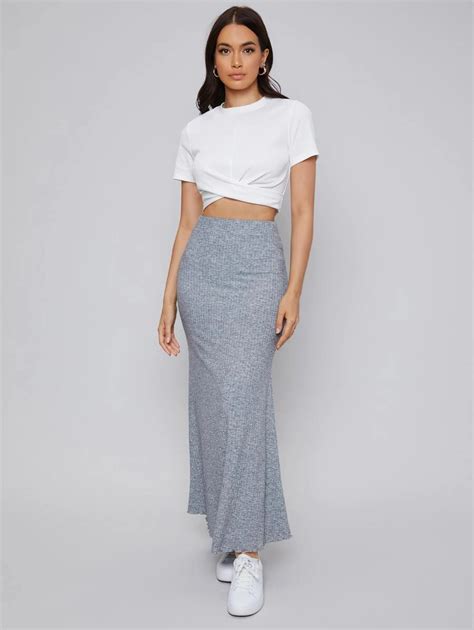 Shein Mulvari Rib Knit Solid Mermaid Skirt Shein Usa