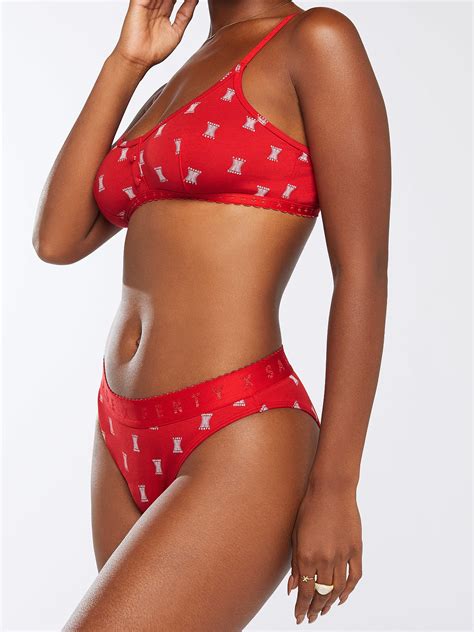 Savage X Cotton Jersey High Leg Bikini In Multi Red Savage X Fenty